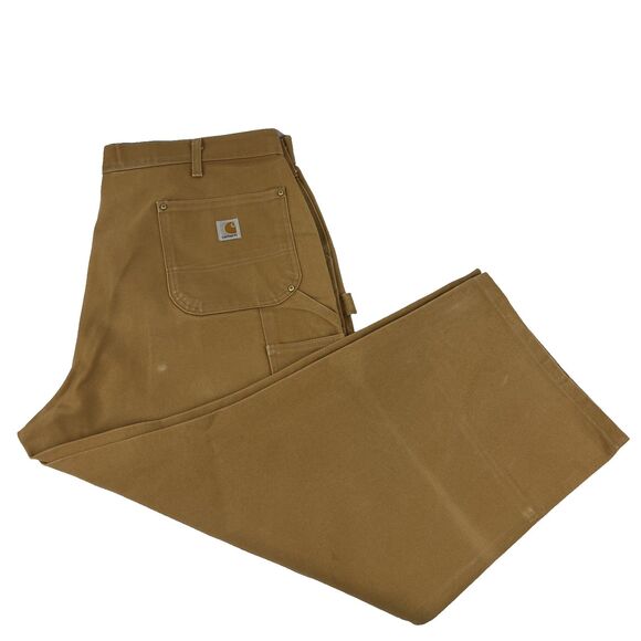 Mens Carhartt B01 BRN Dungaree Fit Brown Double Knee Work Pants Distressed - Picture 1 of 12